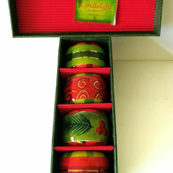 Ceramic Napkin Rings Vintage Dept 56 Jane Davies Christmas Red Green Gold IOB - Picture 1 of 7
